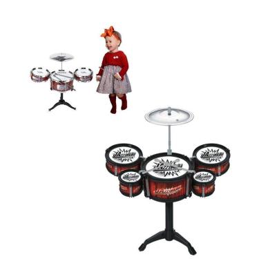 Imagem de Mini Bateria Musical Infantil 3 Tambores Brinquedo Vermelho