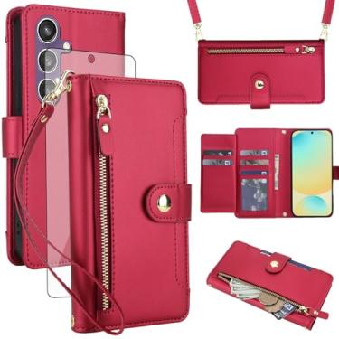Imagem de Asuwish Capa de celular para Samsung Galaxy S24 FE 5G carteira com zíper, protetor de tela de vidro temperado e alça de pulso transversal, suporte flip para cartão de crédito S 24 EF AI S24FE 24S