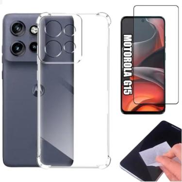 Imagem de [GL CASES] Capa Moto G15 Capinha Moto G15 Case Slim Clear Anti Impacto Reforçada Silicone Transparente Flexível Anti Choque + Pelicula De Vidro 3D Cobertura Total
