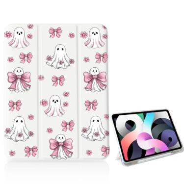 Imagem de Capa com laço de margarida rosa fantasma de Halloween para iPad de 11 polegadas (chip A16) 2025 geração 11ª/iPad 11 polegadas 2022 10ª geração com suporte para lápis e hibernar/despertar automático