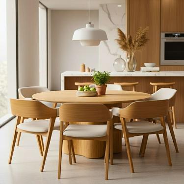 Imagem de Conjunro Jantar Mesa Palmas Redonda c/ 6 Caderias Linha Alta