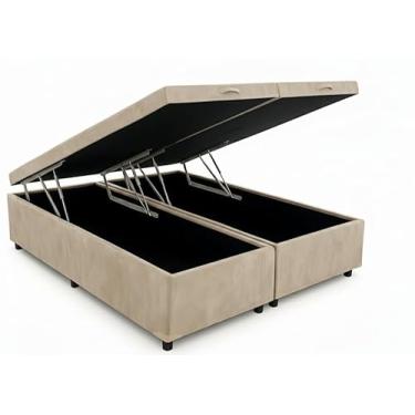 Imagem de Cama Queen Base Box Baú Bi-partida 79 Suede Blindada Resistente (Bege)