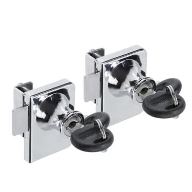 Imagem de LC LICTOP Fechadura sem furadeira para vidro de 0,5 a 0,8 cm, chave diferente - montagem de porta a placa, 2 conjuntos retangulares cromados de 4 x 3 cm, trava de vidro de liga de zinco para armário