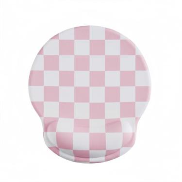 Imagem de Ohocut Mouse pad xadrez rosa com descanso de pulso em gel, suporte de pulso, acessórios ergonômicos de mesa para meninas e mulheres, decoração de jogos de laptop de escritório, design bonito e