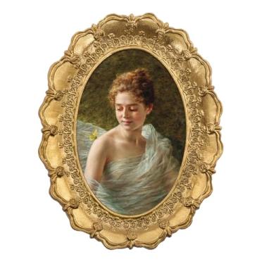 Imagem de FOLKOR Impressões de arte emolduradas vintage com moldura dourada ornamentada, pintura clássica de borboleta de retrato feminino, decoração de parede elegante para sala de estar, quarto de adolescente