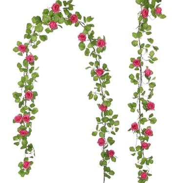 Imagem de CITYES Guirlanda de rosas artificiais, trepadeiras, flores, guirlanda de seda, rosa, rosa, vermelha, resistente a UV, flores falsas, plantas de hera falsa, para decoração de varanda ao ar livre, pátio