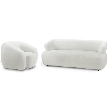 Imagem de Kit Sofá 3 Lugares Para Sala 198cm Com 01 Poltrona Orgânica Florea M05 Bouclê Creme - Lyam Decor