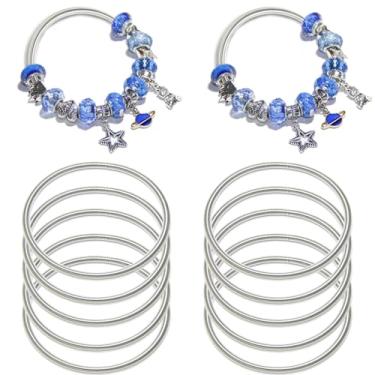 Imagem de Exway 10 pulseiras expansíveis com pingente de prata, kit de pulseiras ajustáveis de mola para artesanato, faça você mesmo, fabricação de joias femininas