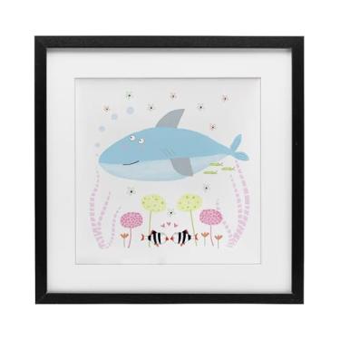 Imagem de Stupell Industries Baby Shark & Flowers Impressão emoldurada preta sob vidro, design por Carla Daly, 13 x 13