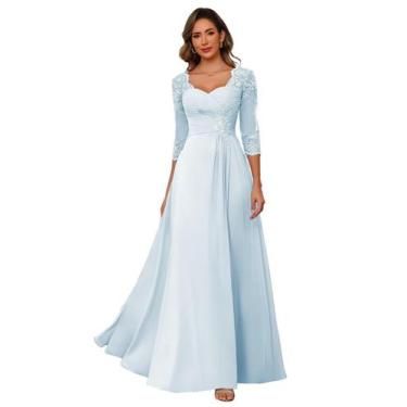 Imagem de Vestido de dama de honra AUSPORY, chiffon, renda, apliques, azul claro