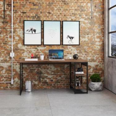 Imagem de Mesa c/Estante Baixa 150X64X75cm C/02 Prateleiras - Metalig, Nogal