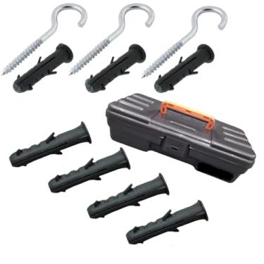 Imagem de Gancho com Bucha de Nylon 6mm com Aba – Kit 100 Peças (50 Ganchos + 50 Buchas) – Ideal para Fixação, Varais, Redes de Proteção, Telas e Decoração + Maleta Orhanizadora