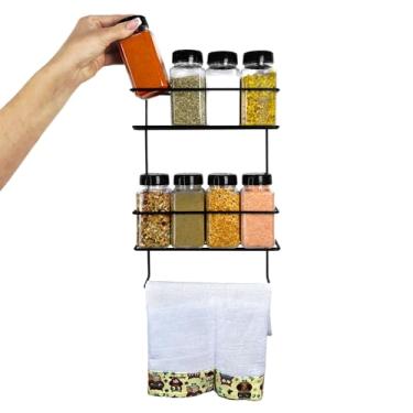 Imagem de Porta Temperos com Suporte Ferro de Parede e Porta Pano de Prato Minimalista com 8 Potes 220ml Tampa Dupla Cozinha