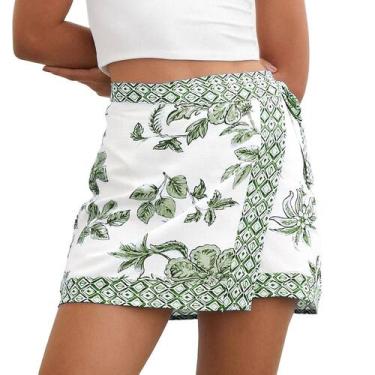 Imagem de Saia Talakeno Floral Wrap Mini Summer Beach Green para mulheres