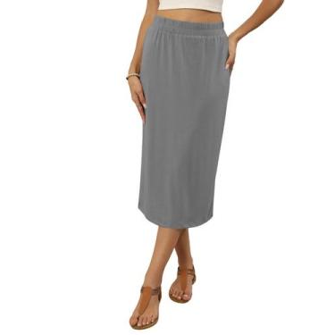 Imagem de Saia Midi Naggoo, cintura alta, dividida, verão, cinza claro, XL