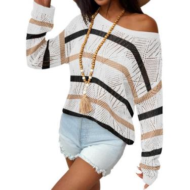 Imagem de Blusa de crochê Zeagoo Off Shoulder Hollow Stripe Knit Loose