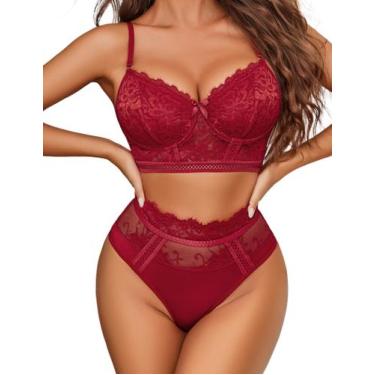 Imagem de Conjunto de lingerie Avidlove, sutiã e calcinha de cintura alta, vinho