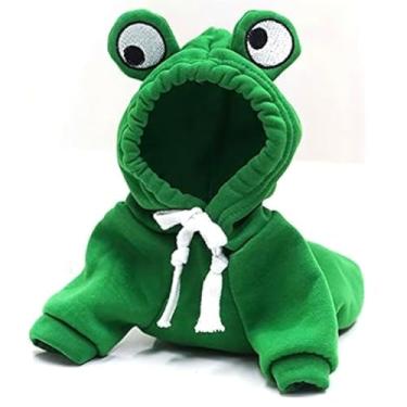 Imagem de Moletom com capuz para cães roupas de gato outono inverno moletom buldogue buldogue roupa pode se transformar em sapo alce rato (sapo verde, GG)