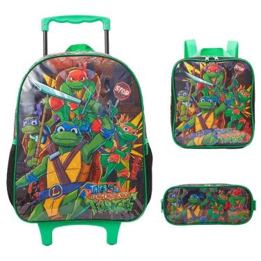 Imagem de Kit Mochila Rodinhas Lancheira Estojo Tartarugas Ninja 13500