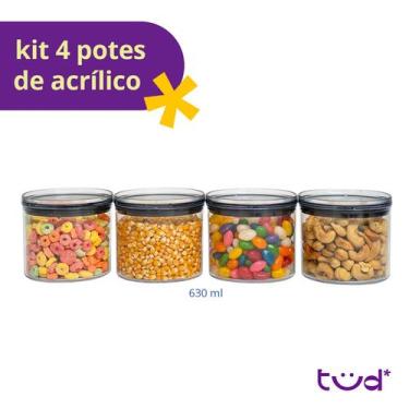 Imagem de Kit de 4 potes de acrílico 630ml com tampa herméticos - Tüd - TUD, 100