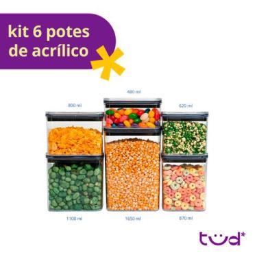 Imagem de Kit 6 potes de acrílico com tampa herméticos quadrados - Tüd - TUD, U,