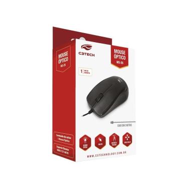 Imagem de Mouse C3 Tech 1000dpi Preto cabo 2 metros Ms-26bk