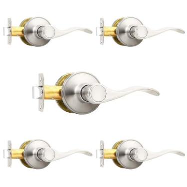 Imagem de Alavanca de porta Probrico Wave Shape Satin Nickel, pacote com 5 passa