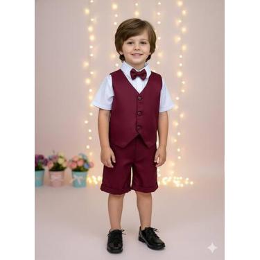 Imagem de Conjunto Social Pajem Colete Marsala Menino Festa - Camisa, Gravata e 