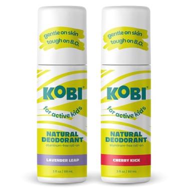 Imagem de Kobi Desodorante roll-on para crianças, pré-adolescentes, meninas, meninos - natural, sem alumínio, força esportiva - pacote com 2 variedades doces