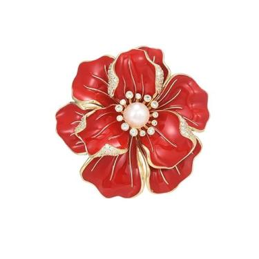 Imagem de AILONMEI Broches e alfinetes de flor de rosa vermelha para mulheres bijuterias broches broches joias para mulheres broche elegante senhora, Medium, Cobre banhado a ouro, zircão, Sem Pedra Preciosa
