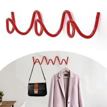 Imagem de Bumtosc Suporte de parede para cabideiro, ganchos de parede onda criativa capacidade de 20 kg, fácil instalação, ganchos multiuso para casaco, chapéu, bolsa, guarda-chuva (vermelho, 29 cm x 7,5 cm