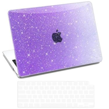 Imagem de QJUZO Compatível com MacBook Pro 14 polegadas 2025 2024 2023 2022 2021 M4 M3 M2 M1 (A3401/A3185/A3112/A2992/A2918/A2779/A2442) Capa rígida com glitter para laptop + teclado e protetor de tela. Roxo