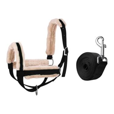 Imagem de KiBcsLic Cabresto de vaca com corda de guia, acessórios profissionais essenciais para celeiro, freio de touro ajustável para potro, touro, animal, cavalo, Black L