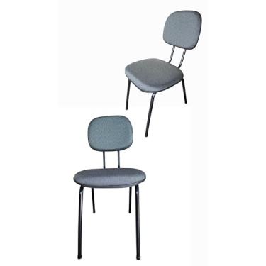 Imagem de Kit com 2 Cadeiras de Escritório Secretária Base Fixa Palito Tecido Jserrano 87x44x50 cm (Cinza com Preto)