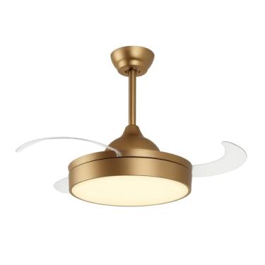 Imagem de Ventilador Teto Retrátil 3 Pás Dourado Led Pás Transparente Alto Padrão Great Home