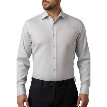 Imagem de Camisa Social Masculina Manga Longa Jordhan, Cinza claro, G1