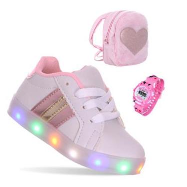 Imagem de Tenis Kit Infantil de Menina Com Luzinha de Led + Mochila e Relogio - 