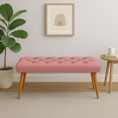 Imagem de Puff Banqueta Estofada – Banco Decorativo com Pés de Madeira para Sala, Quarto, Hall ou Closet (Rose)