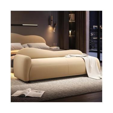 Imagem de ZzleoyuUUs-12 Banco de entrada para quarto banco de cabeceira sofá espreguiçadeira pequena banco de apartamento estilo creme simples (amarelo claro, pequeno)