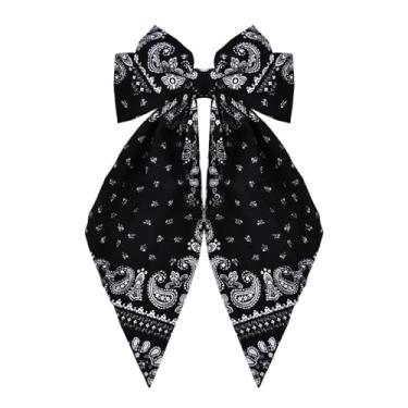 Imagem de Bandanas pretas presilhas de laço para mulheres grandes bandanas de cetim grampos de cabelo boho grampos de cabelo grampos de cabelo padrão de bandana laços grandes estética boho acessórios de cabelo