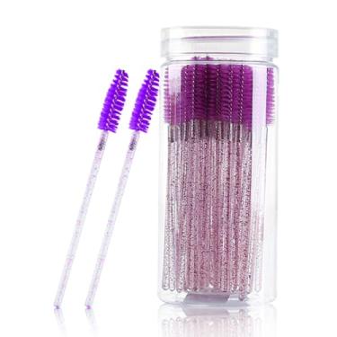 Imagem de Pacote com 100 pincéis descartáveis para cílios e varinhas de rímel, spoolies, escova de cílios para extensões de cílios, ferramentas de maquiagem de sobrancelha (roxo)