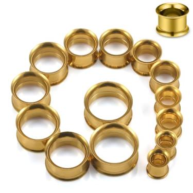 Imagem de Kwoencxi 0G-20 mm Calibres duplos alargados túneis alargador kit de alongamento de orelha aço cirúrgico sem cetim ouro calibres brinco medidor túnel extensor kit de medição 0G 00G 8mm 10mm 12mm 14mm