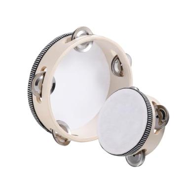 Imagem de Pacote com 3 pandeiros para adultos, madeira, fileira única, pandeiro, metal, jingles, musical, educacional, ritmo, percussão para KTV, festa, igreja (10 cm + 15 cm)