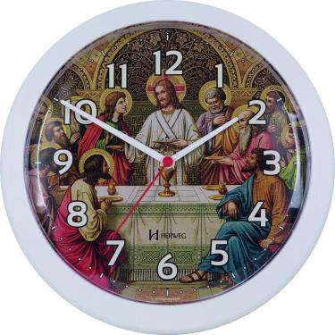 Imagem de Relogio De Parede Herweg Redondo Imagem Santa Ceia 6697 Branco