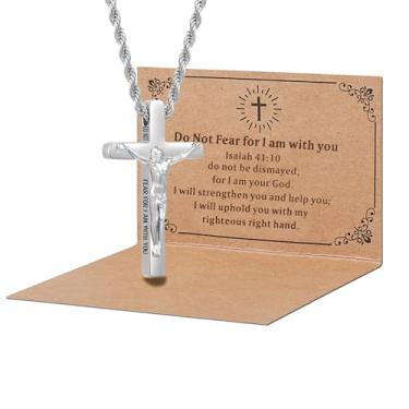 Imagem de DS Colar de cruz cristã para homens e mulheres - colares de crucifixo de aço inoxidável ouro 18K com versículo bíblico inspirador presente religioso para oração fé Jesus/Deus cristão católico joia