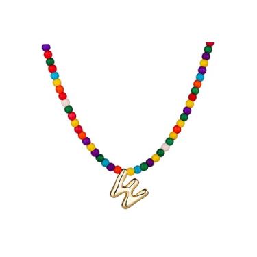 Imagem de WomenGifts Colares com inicial bolha para mulheres modernos, delicados e coloridos feitos à mão, joias para meninas adolescentes, colar com pingente de letra A a Z, presentes de aniversário para ela