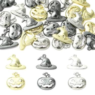 Imagem de UR URLIFEHALL 30 peças, 6 estilos, pingentes de liga de Halloween, pingentes de abóbora e chapéu de bruxa para pulseira, colar, brincos, artesanato, suprimentos DIY