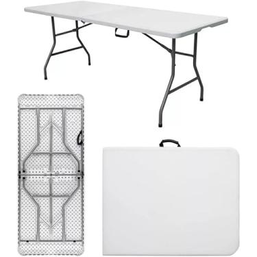 Imagem de Mesa Dobrável Portátil Tipo Maleta, Branca – Compacta, Resistente e com Alça de Transporte, Sem necessidade de montagem | Portátil com trava lateral