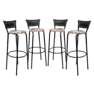 Imagem de Kit 4 Banquetas Altas 80cm Estrutura Preta Encosto Junco Preto Ideal Bancada Cozinha Americana Bares Balcão Ilha Área Gourmet Piscina Itagold (Assento Floral Marrom)
