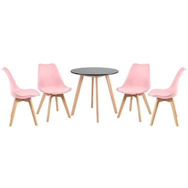 Imagem de Loft7, Mesa de jantar redonda 70 cm preto + 4 cadeiras Leda cinza escuro